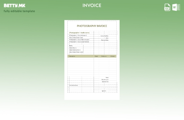 Модерен стил шаблон за фактура за фотографирање примерок